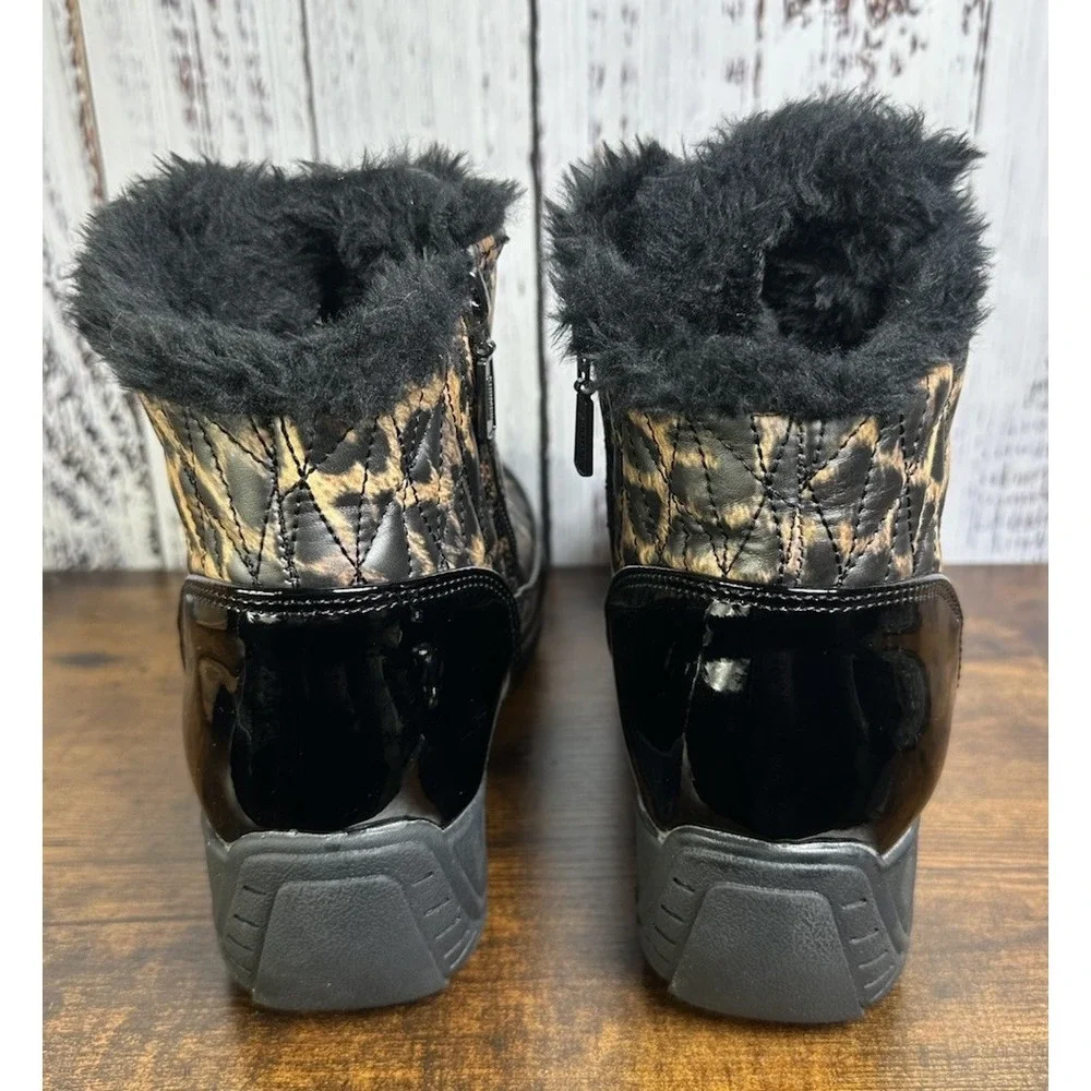 Khombu Molly Waterproof‎ Side-Zip Winter Ankle Boots Women's 8.5 Black Leopard
